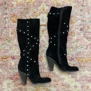 Studded black suade boots